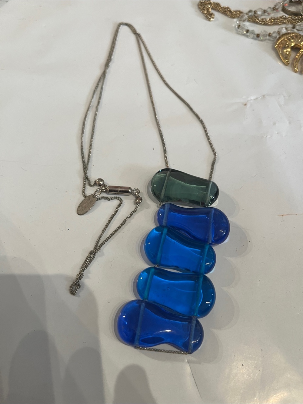 SENT FOR MORANO marked blues Glass Pendant Necklace - Designer-